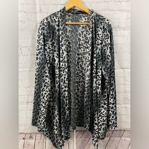 JAZZ USA WOMENS PLUS SIZE 1X Sliver Metallic Leopard Print Open Front Blazer